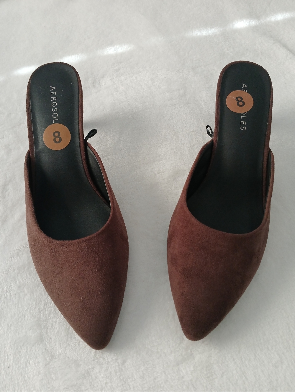 AEROSOLES Chocolate Brown Faux Suede Pointed Mule Slides Women's Size 8 NWOT